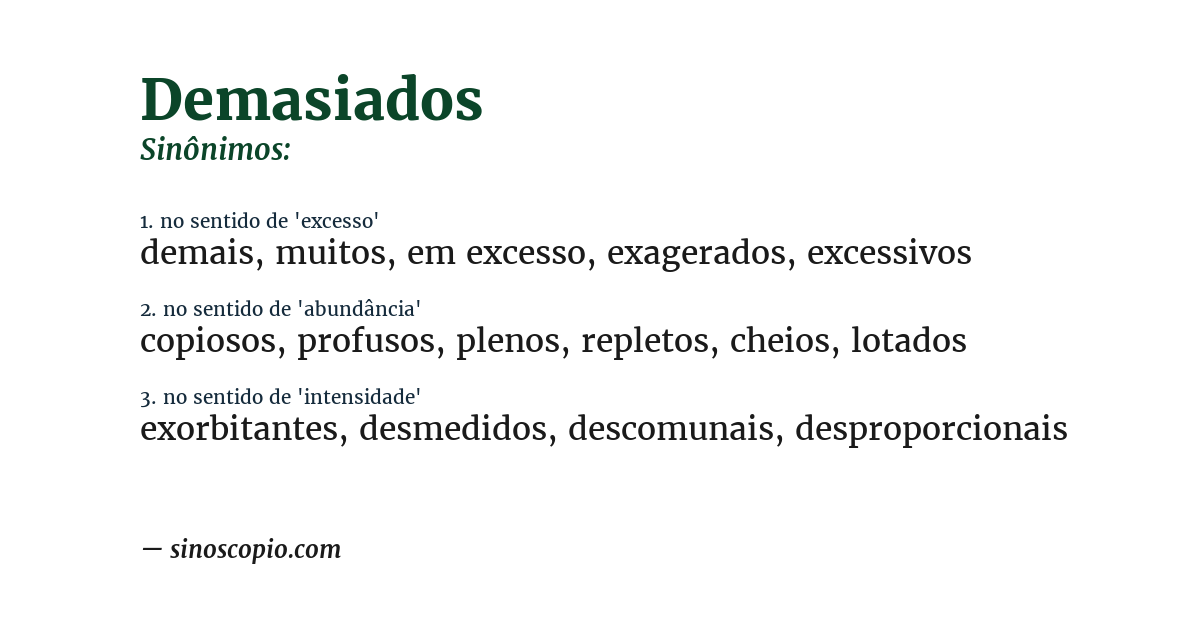 Sinônimo de demasiados