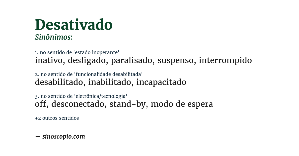 Sinônimo de desativado