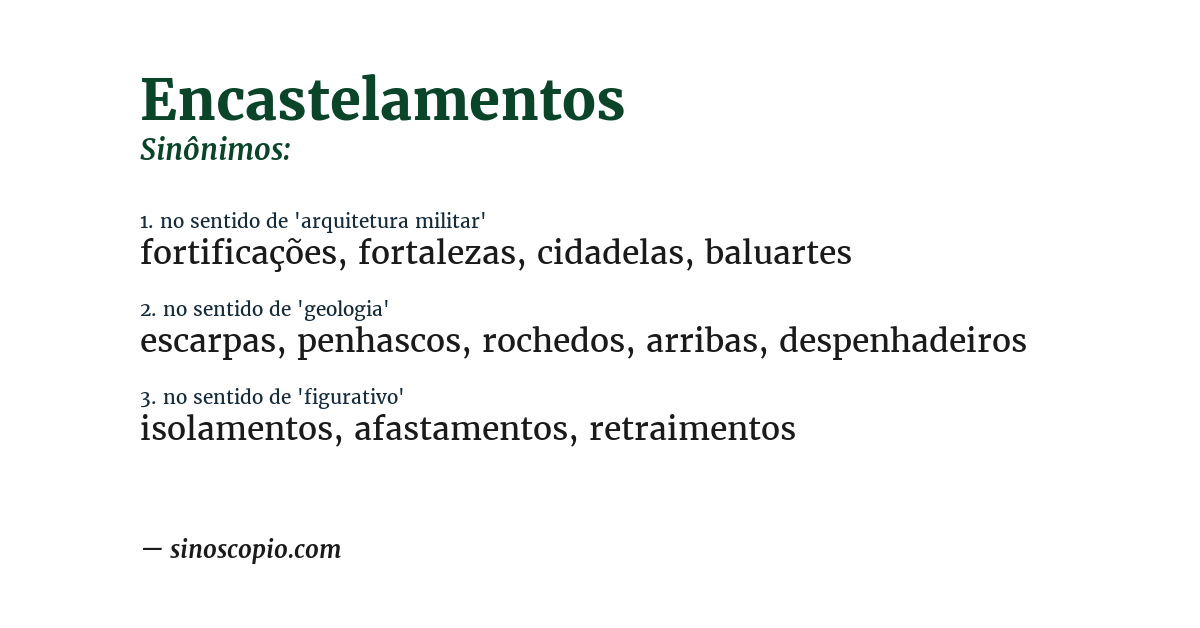 Sinônimo de encastelamentos