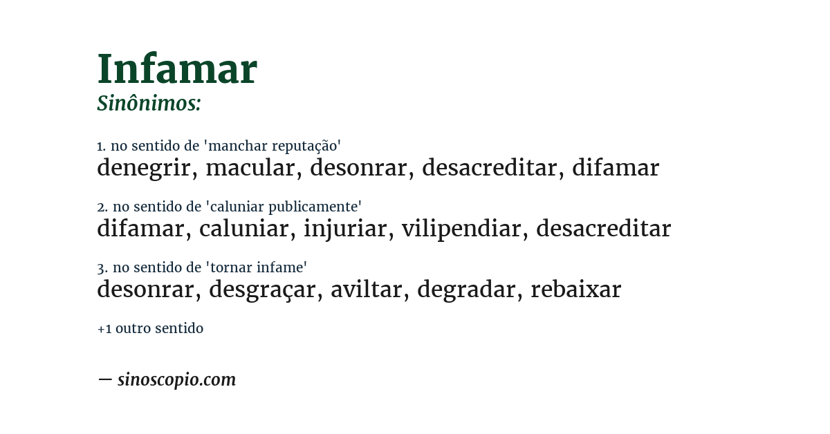 Sinônimo de infamar