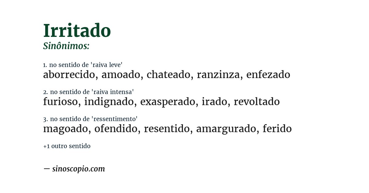 Sinônimo de irritado