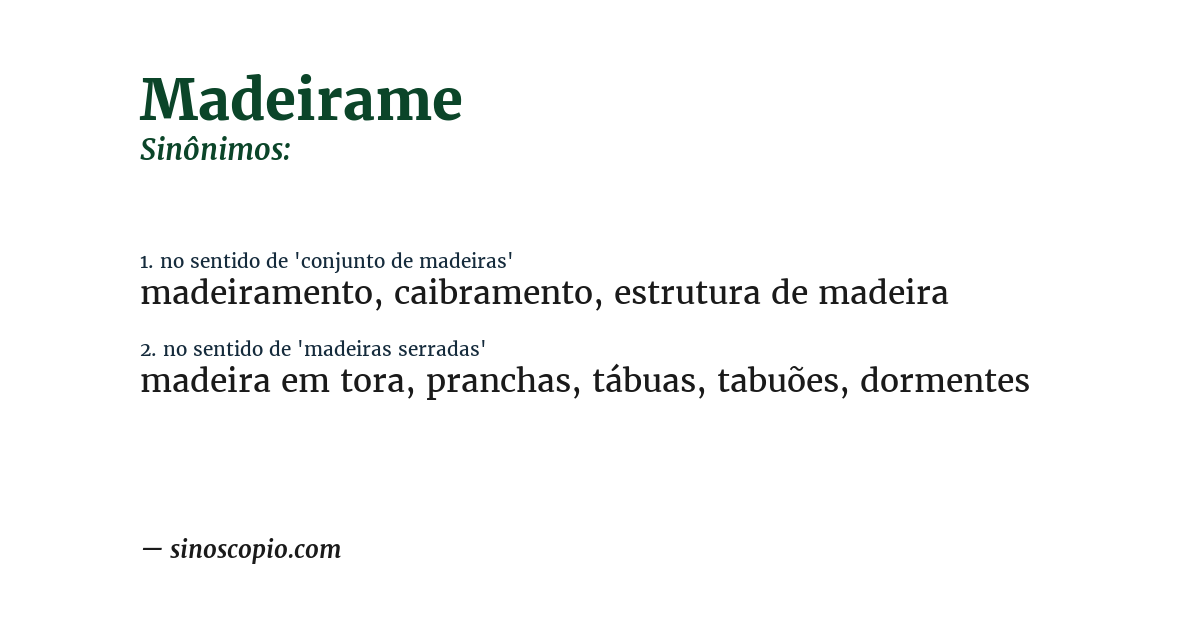 Sinônimo de madeirame