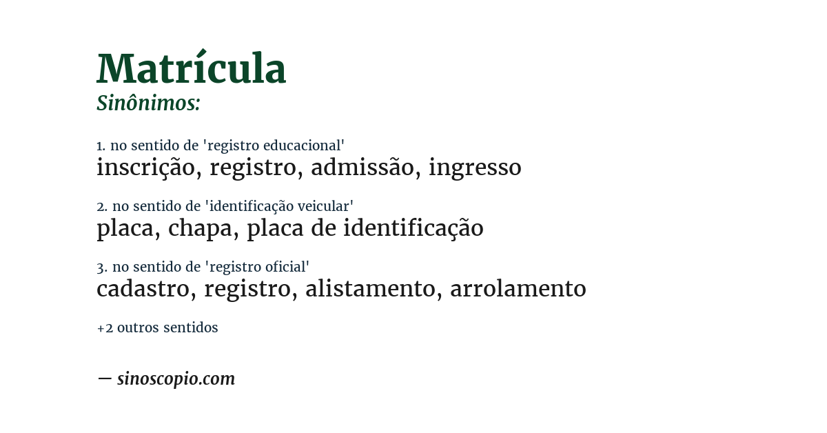 Sinônimo de matrícula