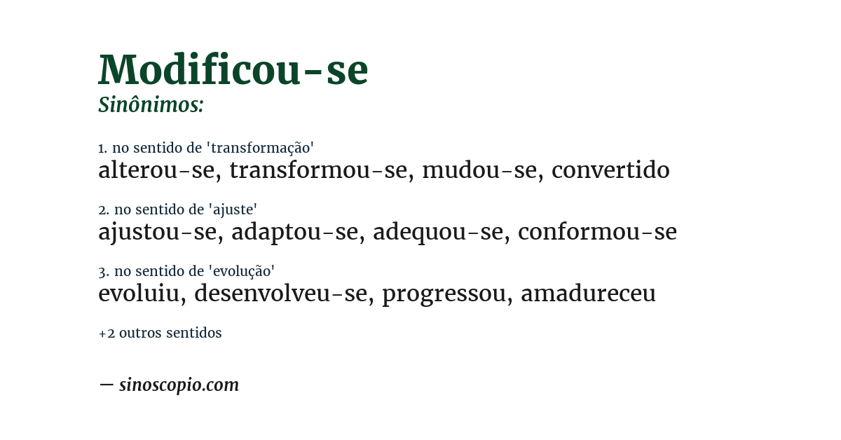 Sinônimo de modificou-se
