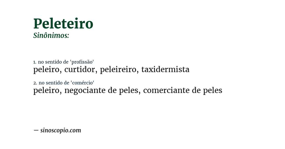 Sinônimo de peleteiro