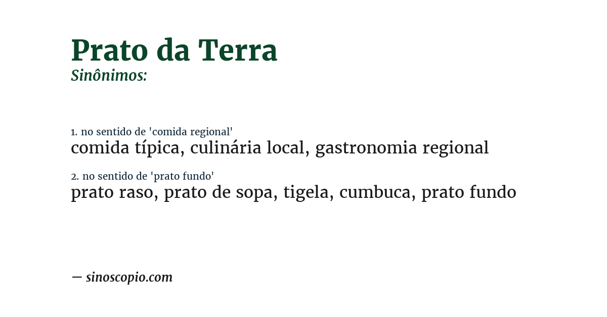 Sinônimo de prato da terra
