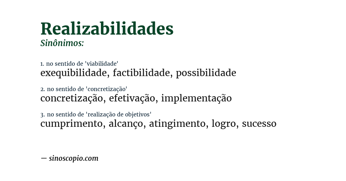 Sinônimo de realizabilidades