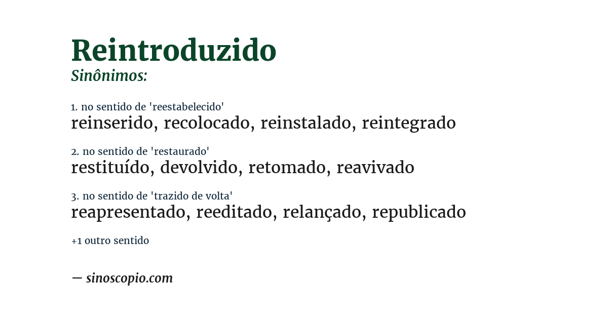 Sinônimo de reintroduzido