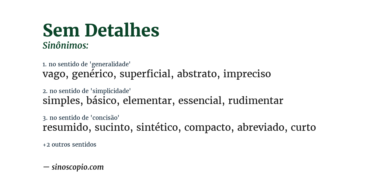Sinônimo de sem detalhes