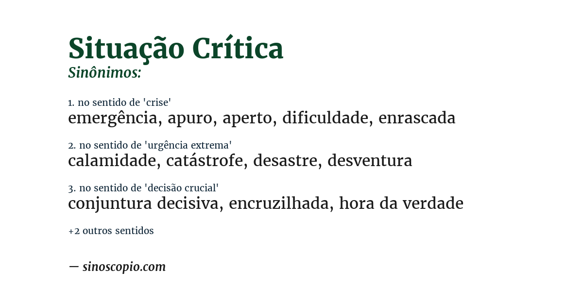 Sinônimo de situação crítica