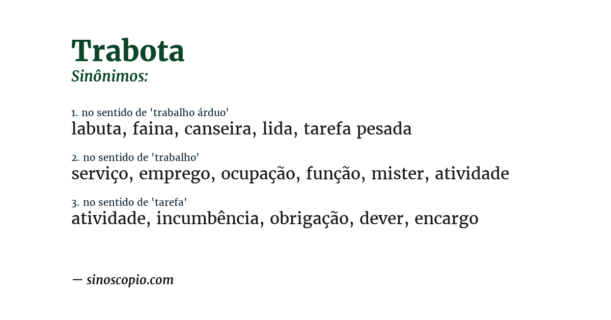 Sinônimo de trabota