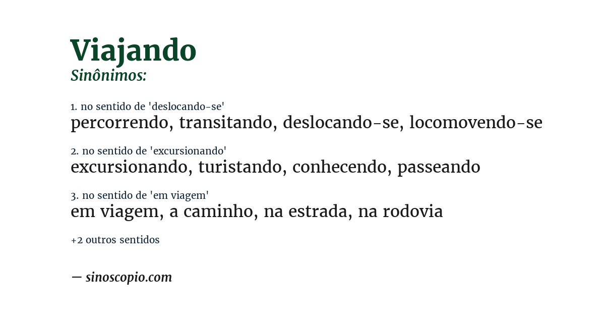 Sinônimo de viajando