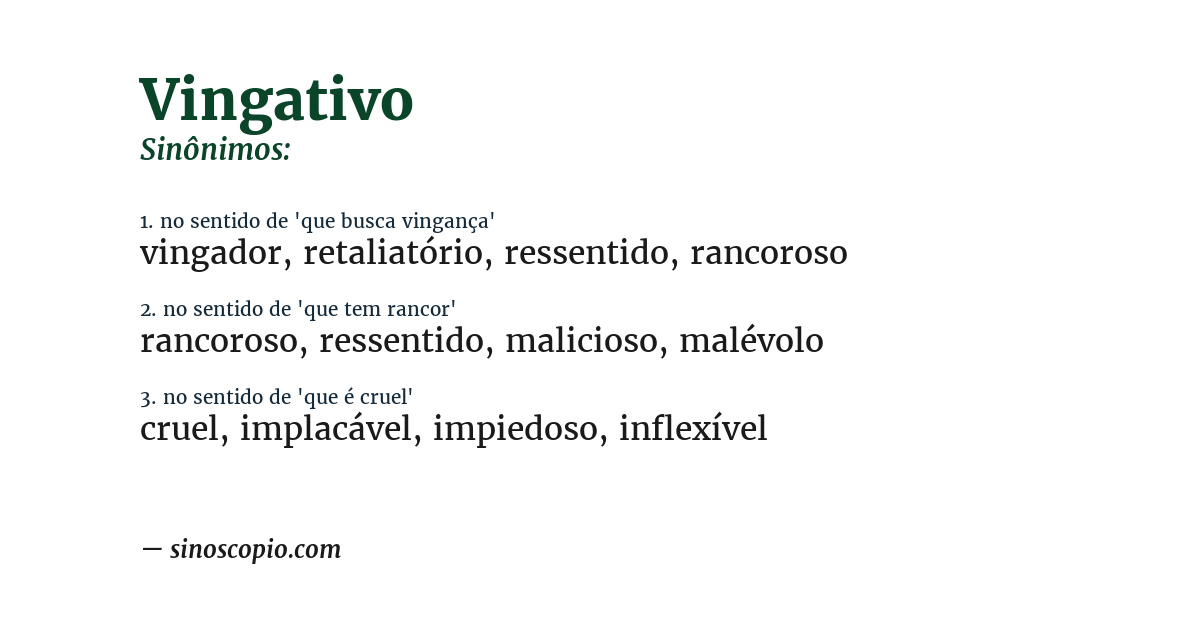 Sinônimo de vingativo