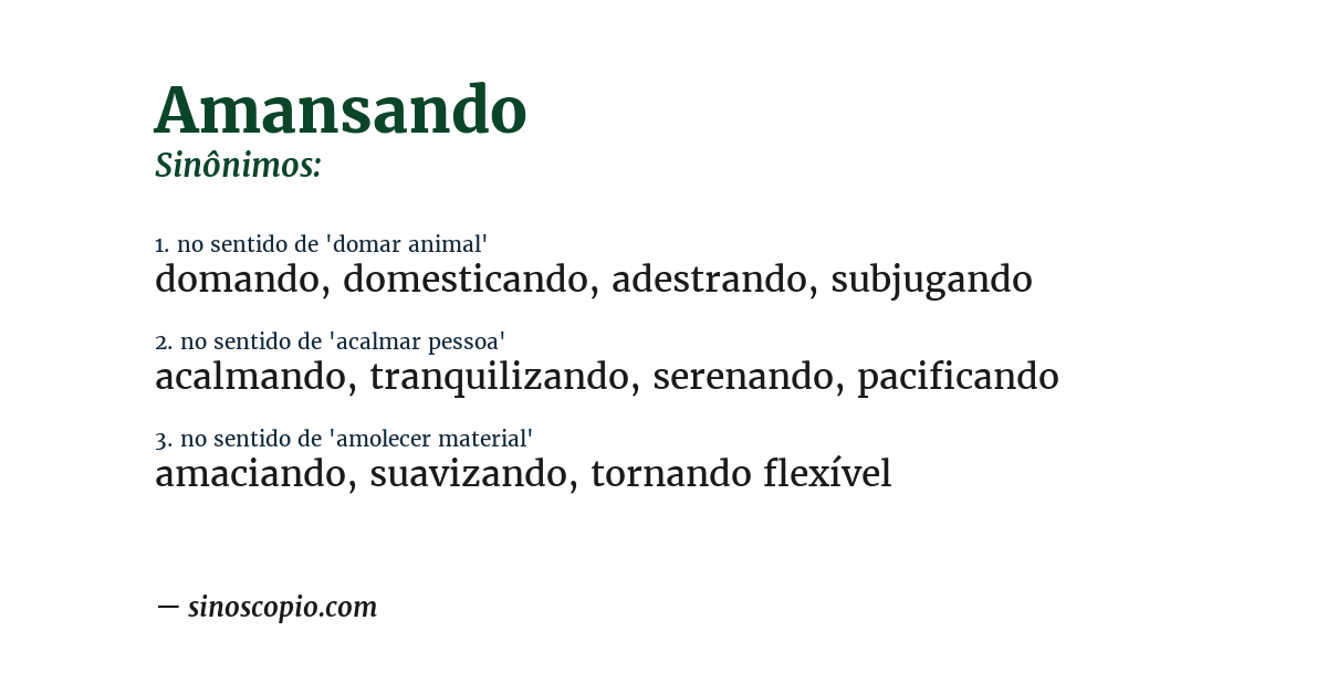 Sinônimo de amansando