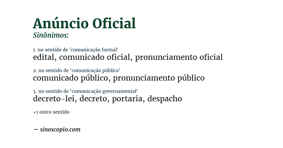 Sinônimo de anúncio oficial