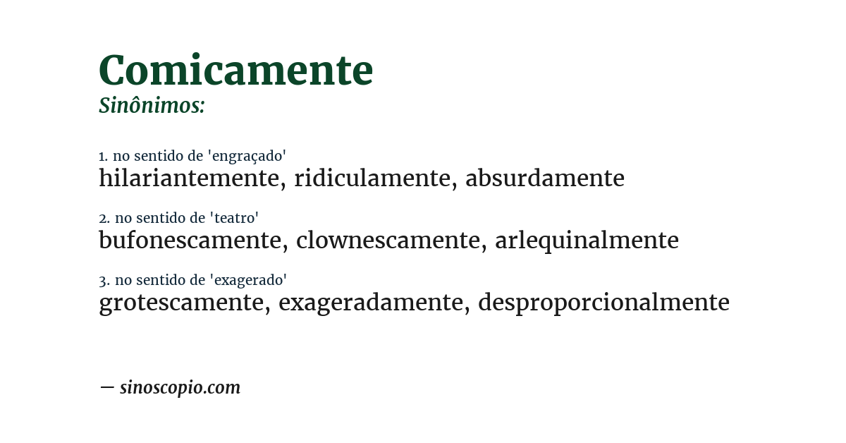 Sinônimo de comicamente
