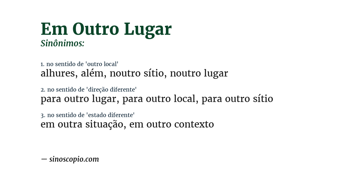 Sinônimo de em outro lugar