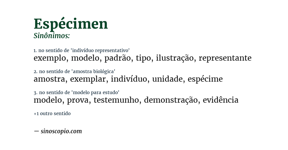 Sinônimo de espécimen