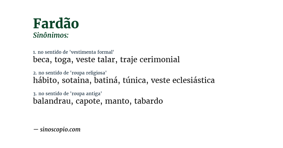 Sinônimo de fardão