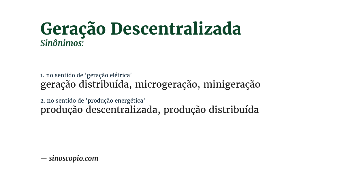 Sinônimo de geração descentralizada