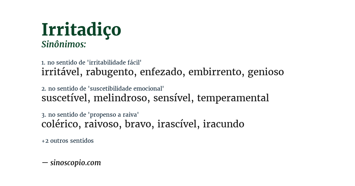 Sinônimo de irritadiço