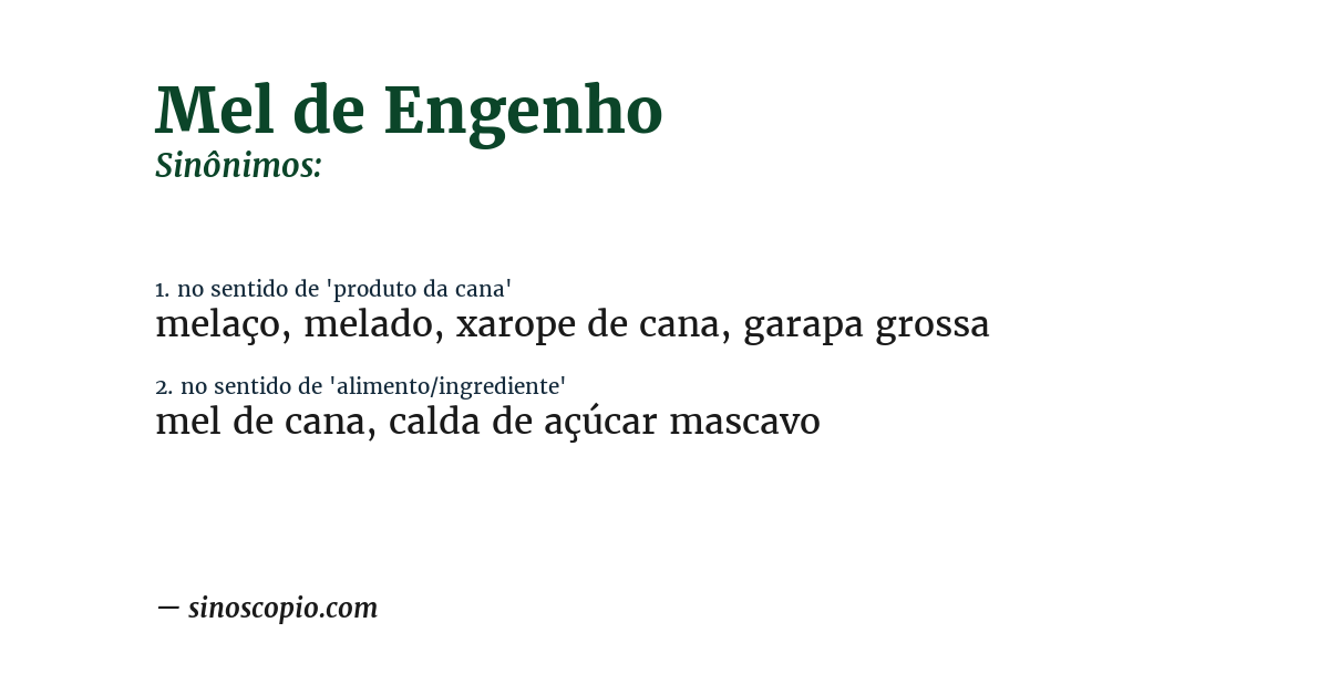 Sinônimo de mel de engenho