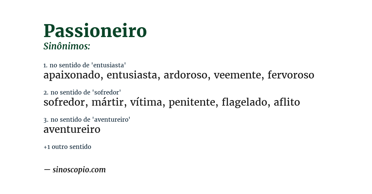 Sinônimo de passioneiro