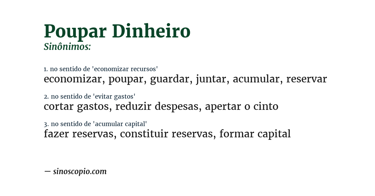 Sinônimo de poupar dinheiro