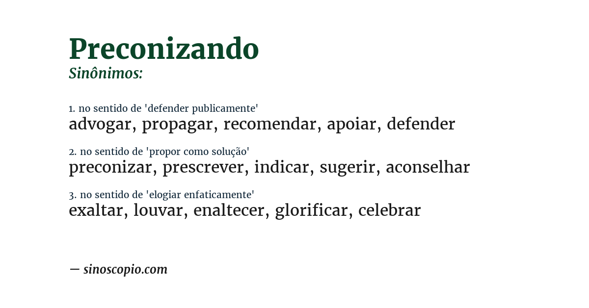 Sinônimo de preconizando