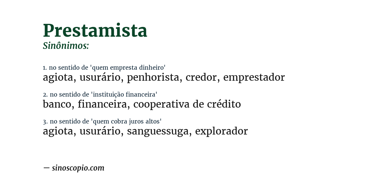 Sinônimo de prestamista