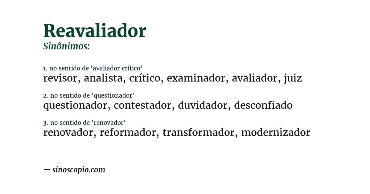 Sinônimo de reavaliador