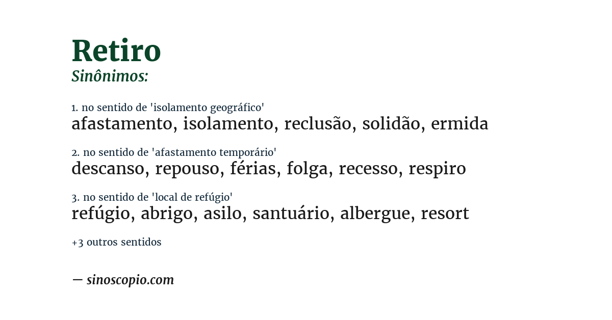 Sinônimo de retiro