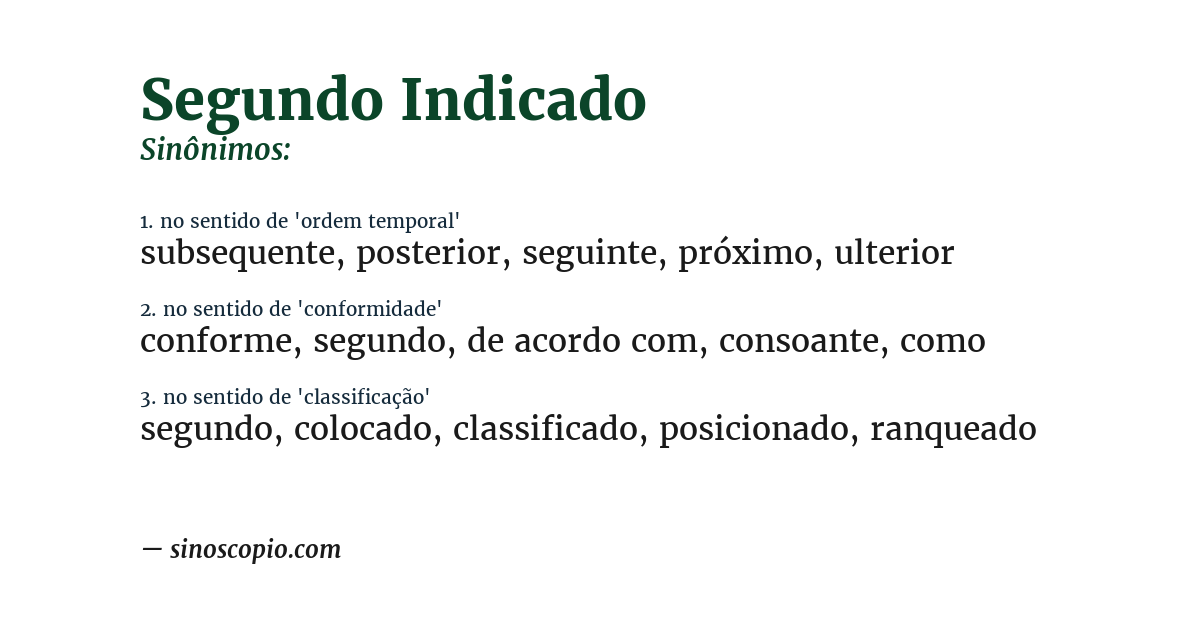Sinônimo de segundo indicado