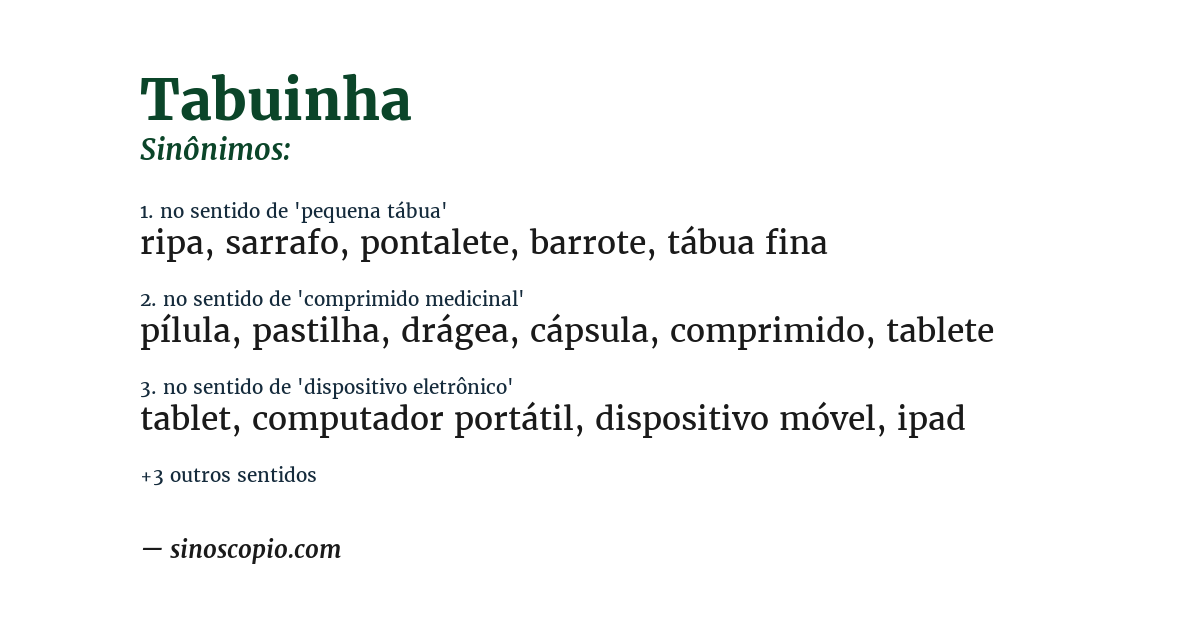 Sinônimo de tabuinha