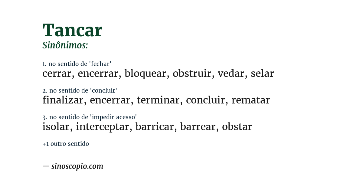 Sinônimo de tancar