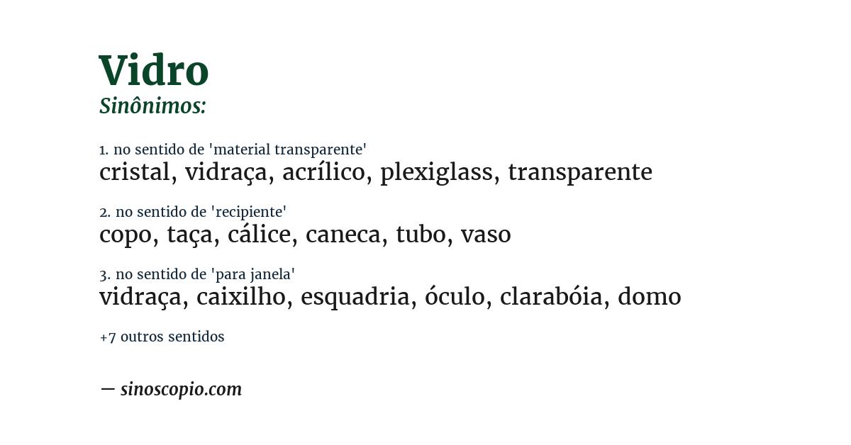 Sinônimo de vidro
