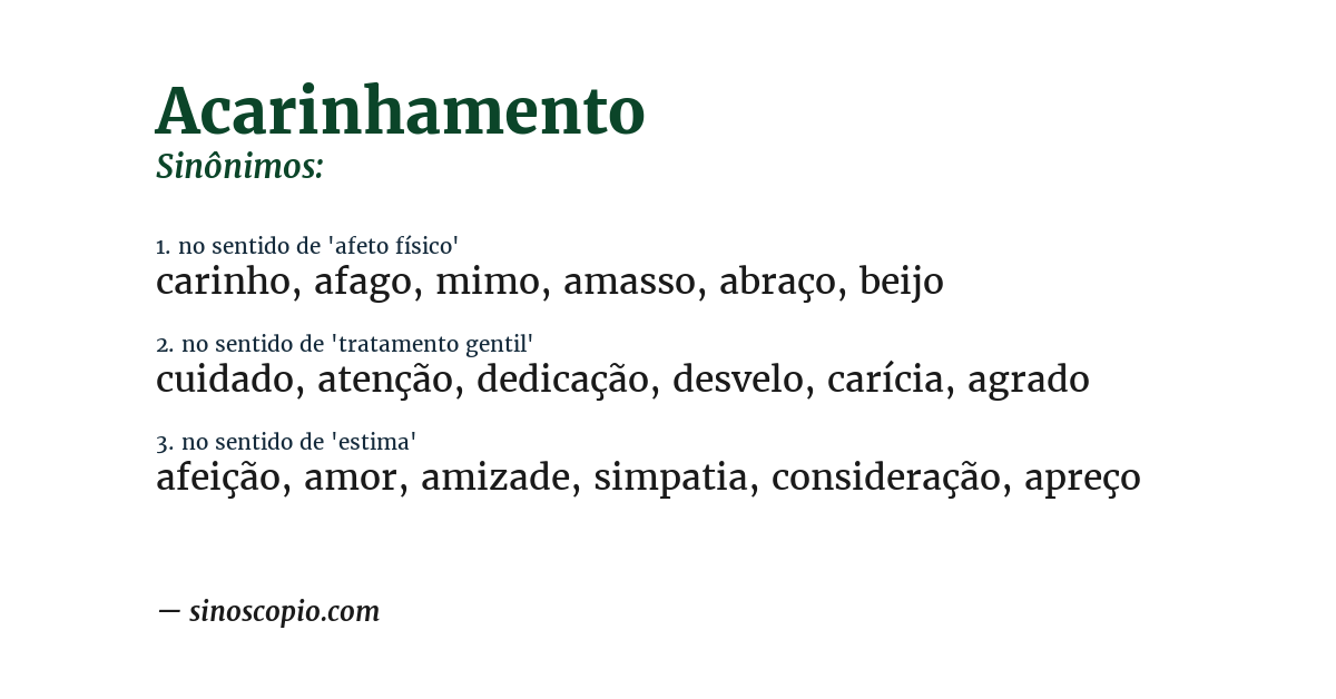 Sinônimo de acarinhamento