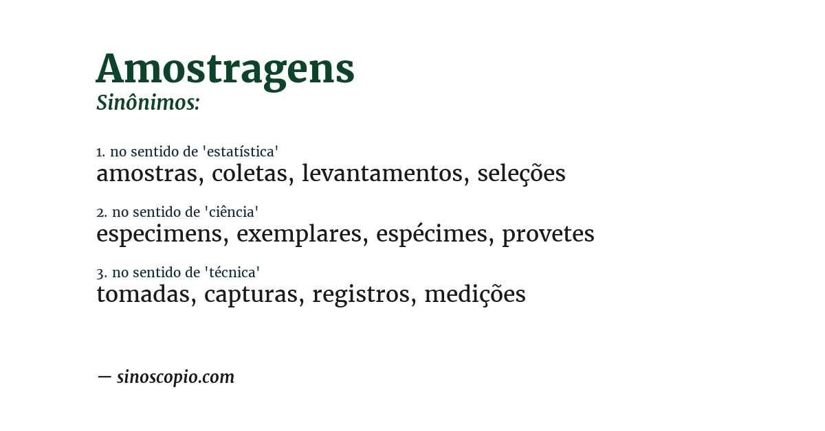 Sinônimo de amostragens