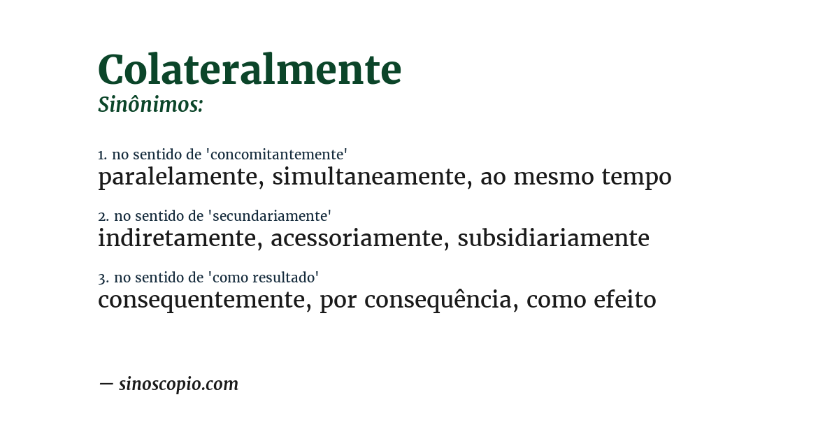 Sinônimo de colateralmente
