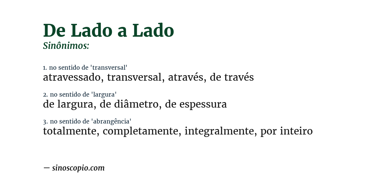 Sinônimo de de lado a lado