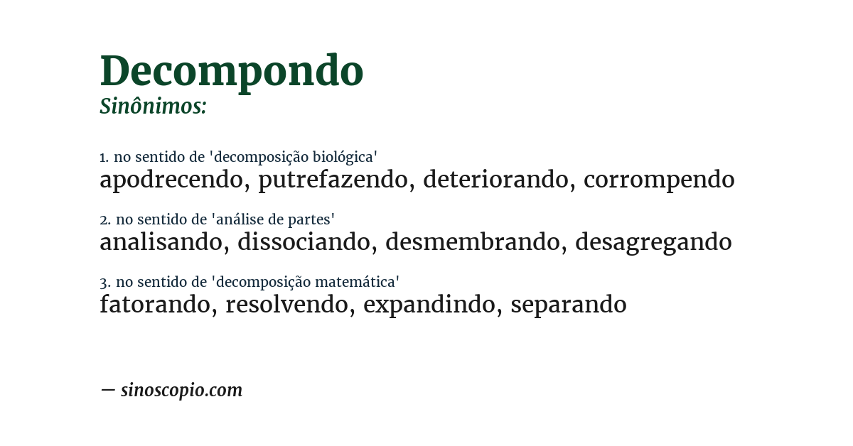 Sinônimo de decompondo