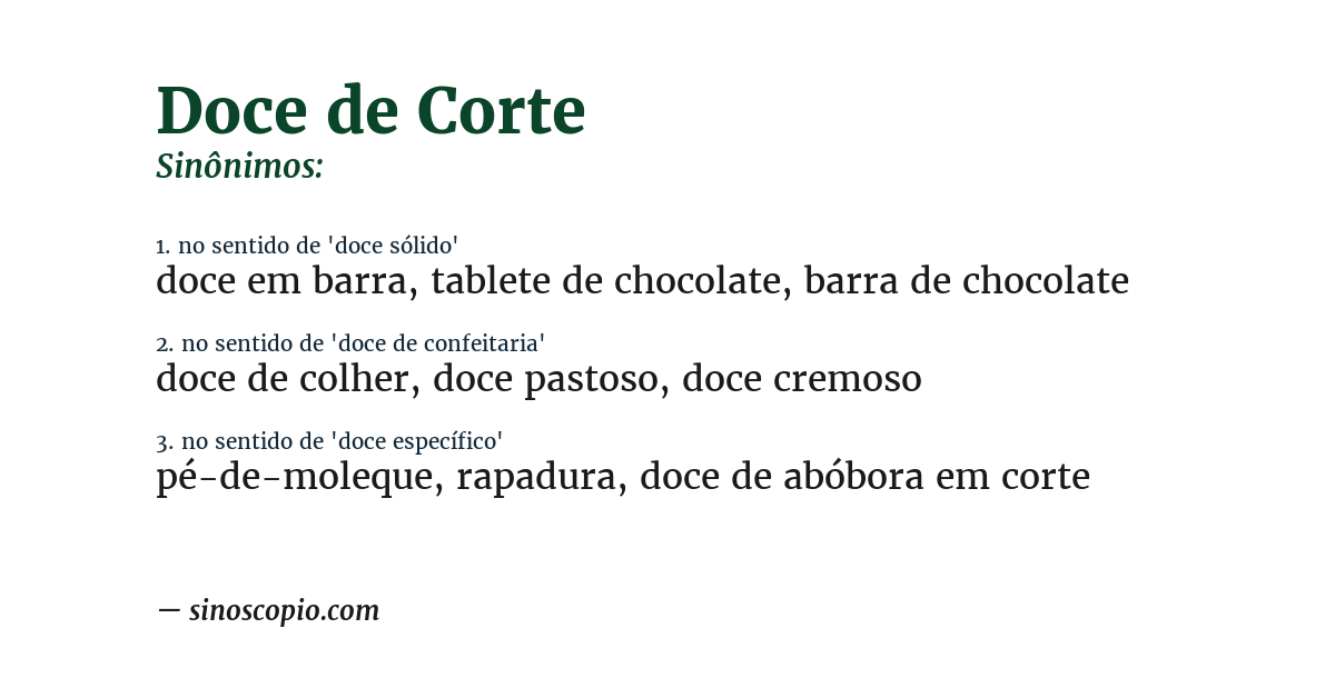 Sinônimo de doce de corte