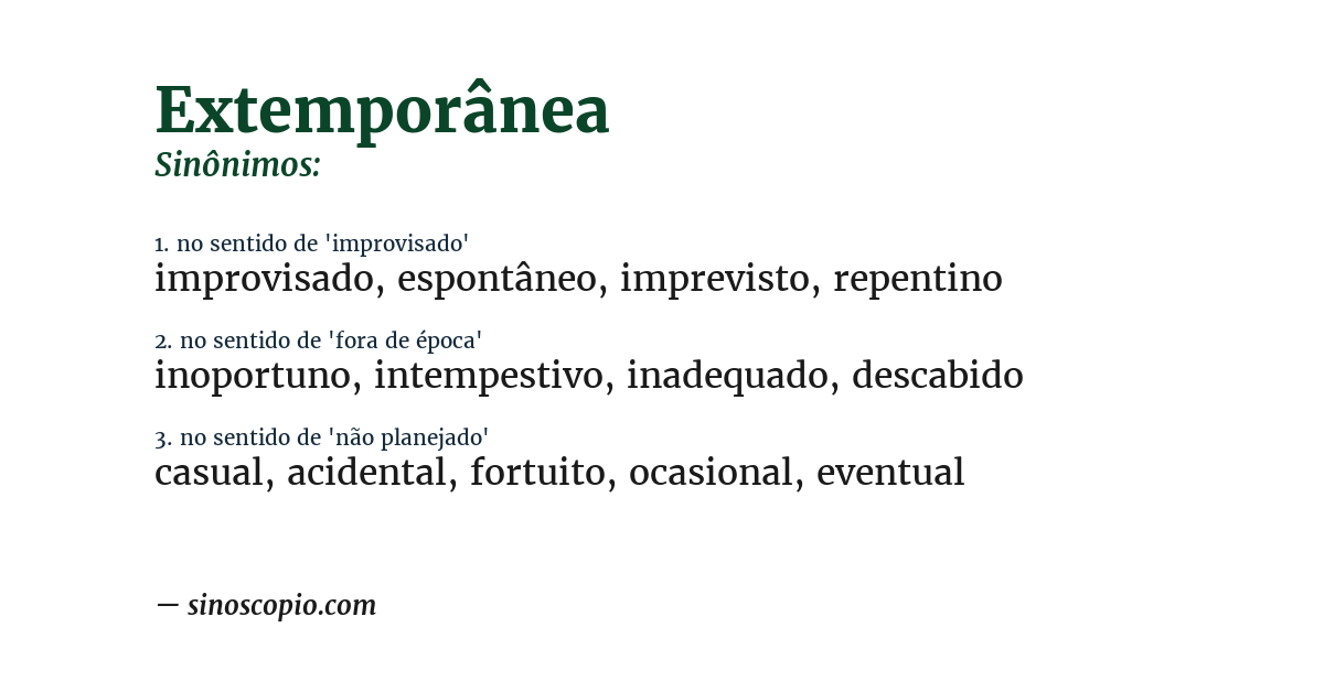 Sinônimo de extemporânea