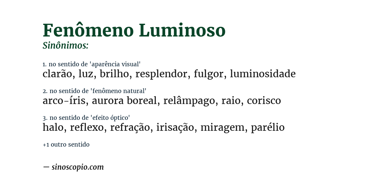 Sinônimo de fenômeno luminoso