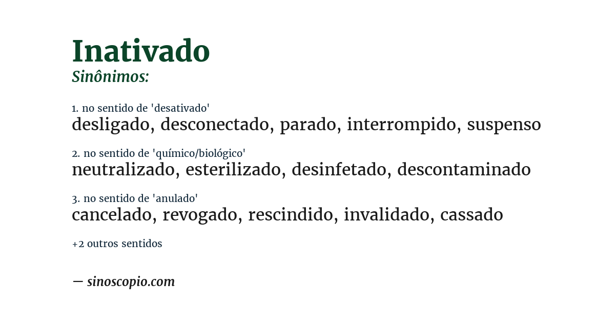 Sinônimo de inativado
