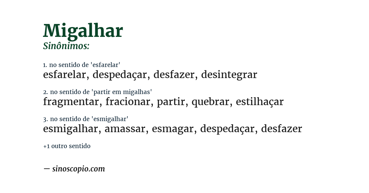 Sinônimo de migalhar