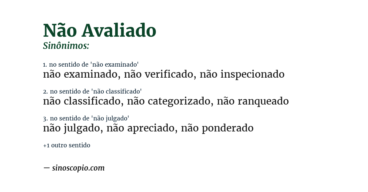 Sinônimo de não avaliado