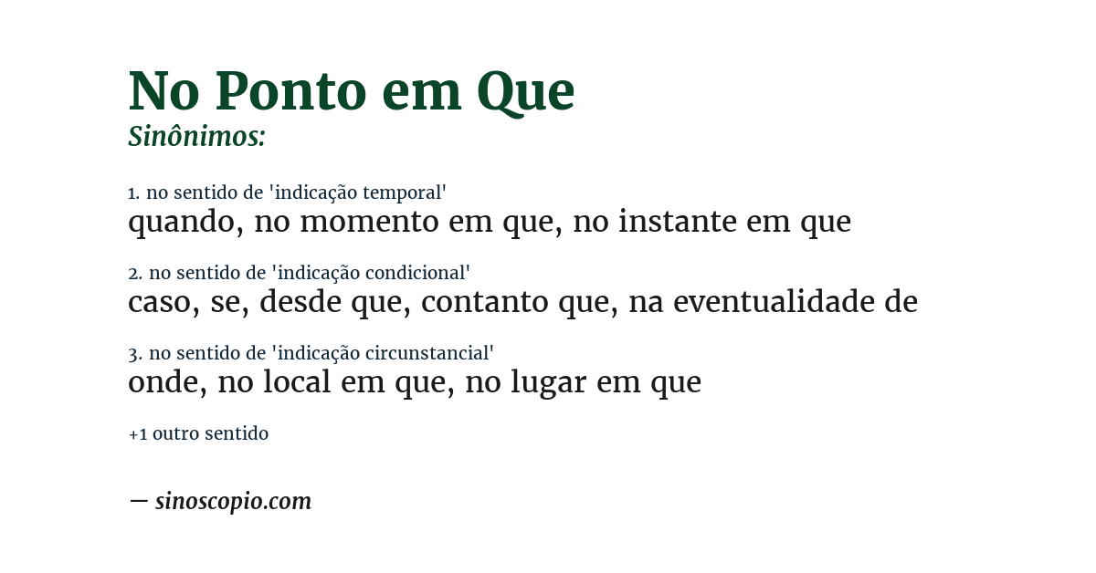 Sinônimo de no ponto em que