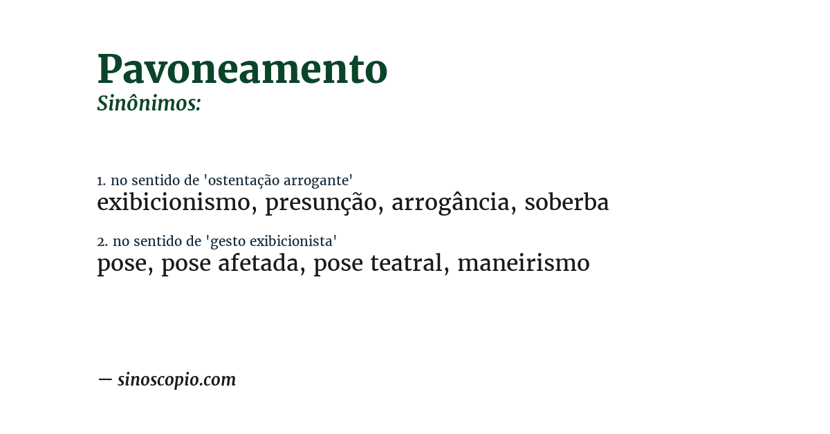 Sinônimo de pavoneamento