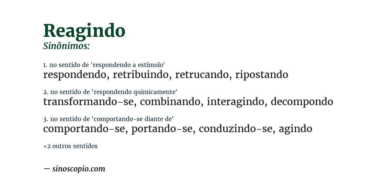 Sinônimo de reagindo